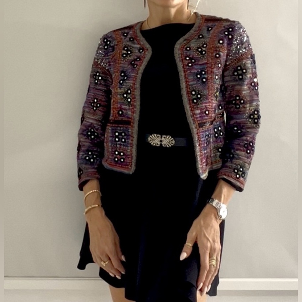 French connection Cotton Colorful Embroidered Jacket